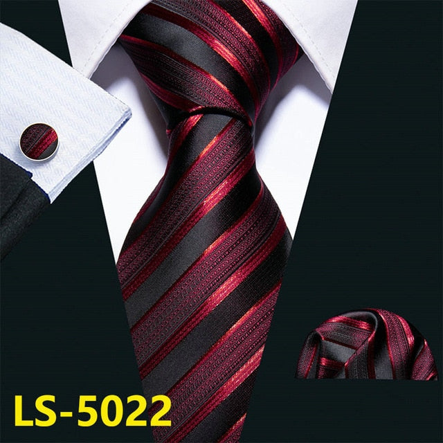 Red and black striped pure silk men's necktie set with premium wool lining — view 3
