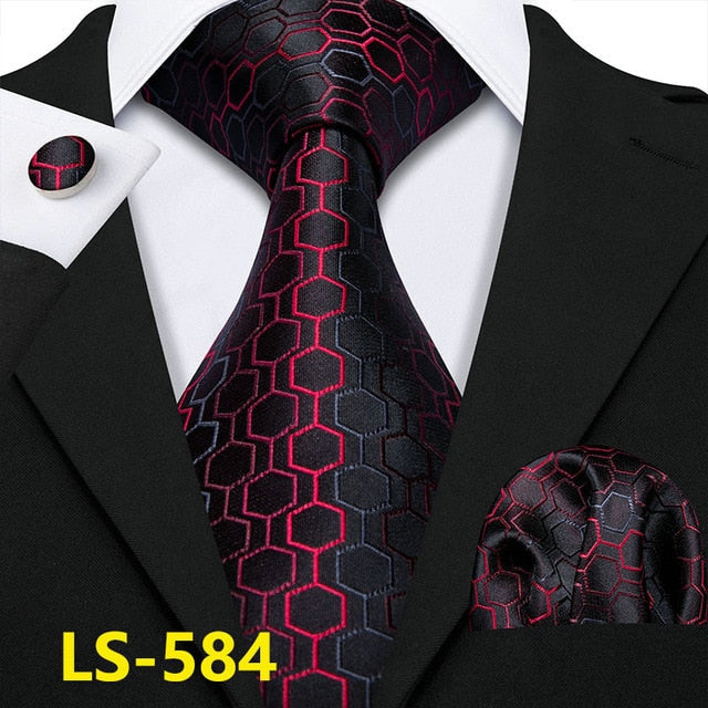 Red and black striped pure silk men's necktie set with premium wool lining — view 2