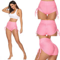 Women's black push-up workout shorts with elastic mid-waist and anti-cellulite textured fabric design