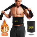 Black waist trainer sweat belt for core compression and lower back support during fitness workouts