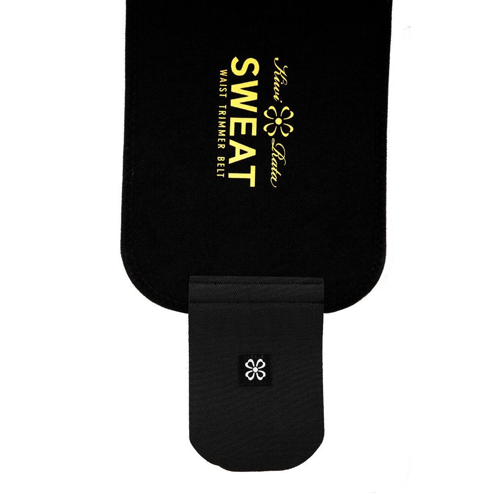 Black waist trainer sweat belt for core compression and lower back support during fitness workouts — view 3