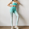Seamless nylon yoga set with matching sleeveless sports bra and workout leggings in solid colors