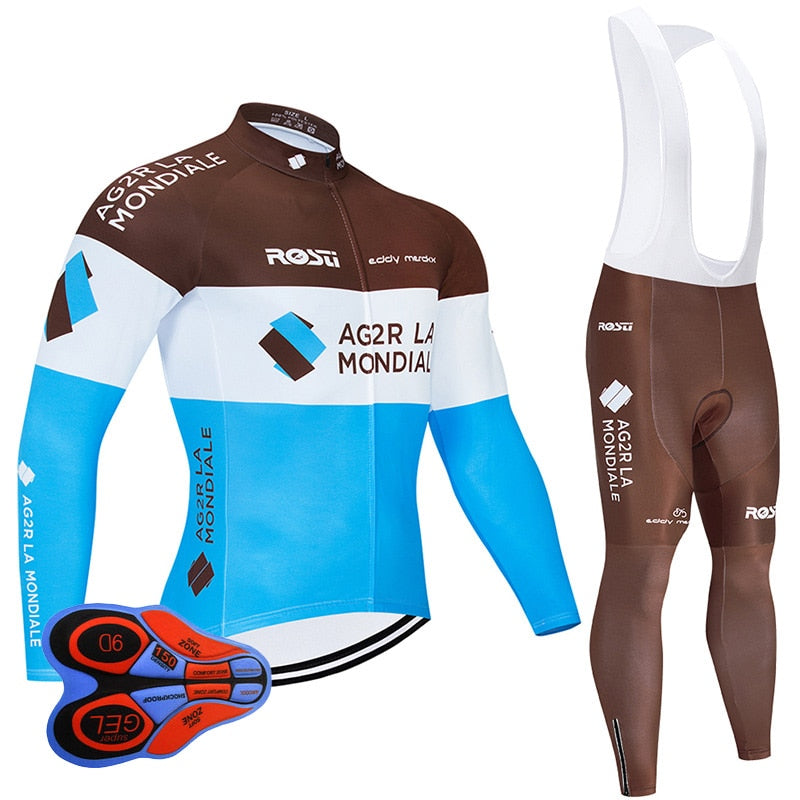 Men's pro team long sleeve cycling jersey and 9D gel padded pants uniform set