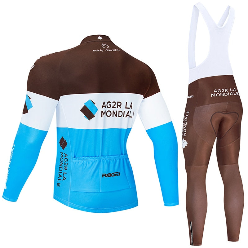 Men's pro team long sleeve cycling jersey and 9D gel padded pants uniform set — view 3