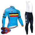 Men's Belgium long sleeve cycling jersey and 9D padded bib set in breathable fabric