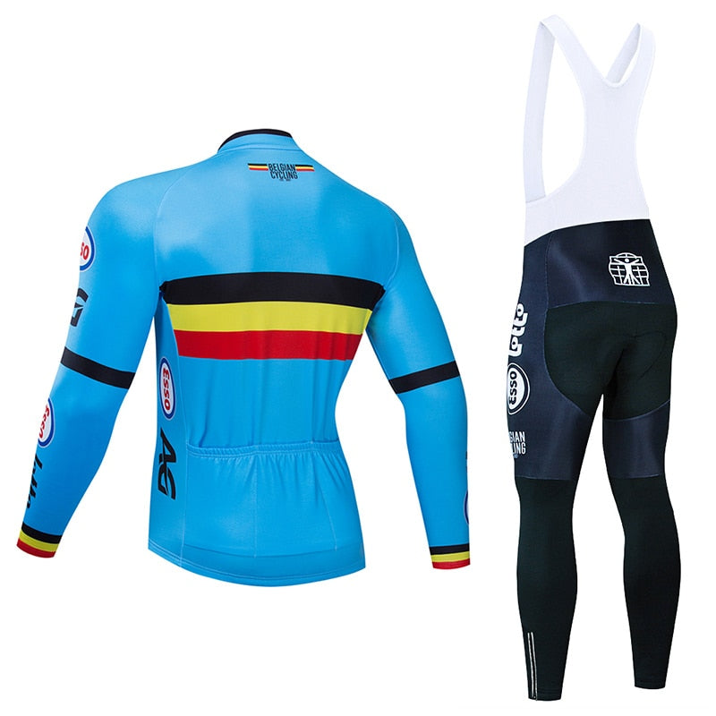 Men's Belgium long sleeve cycling jersey and 9D padded bib set in breathable fabric — view 5