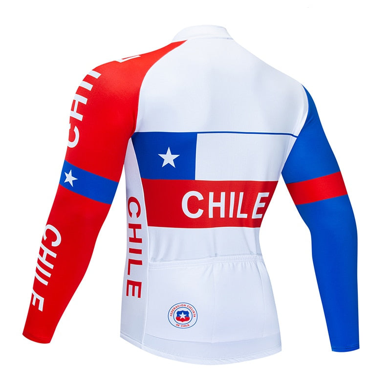 Men's Team Chile long sleeve cycling jersey and padded bib set in breathable polyester fabric — view 4
