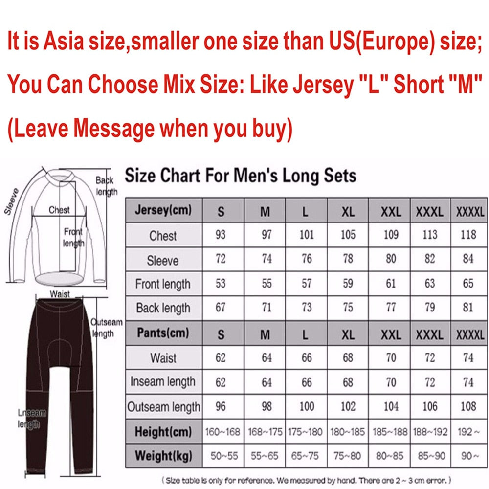 Men's Team Chile long sleeve cycling jersey and padded bib set in breathable polyester fabric — view 2