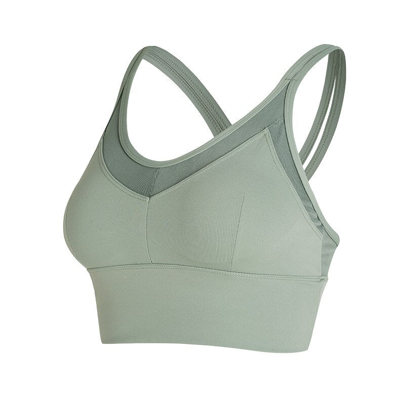 Women's seamless yoga tank top with built-in bra and fixed double-shoulder straps