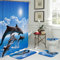 3D dolphin shower curtain set with matching non-slip bath mat contour rug and toilet cover
