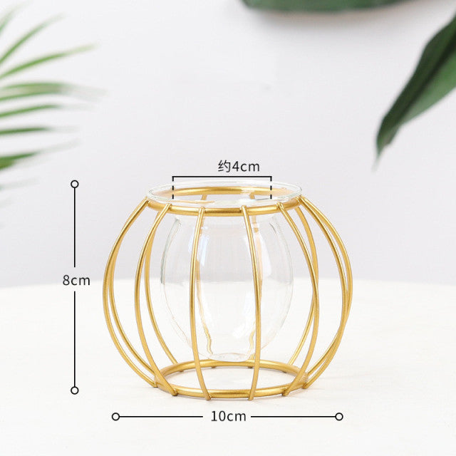 Nordic hydroponic vase with geometric black metal stand and clear glass plant bottle — view 5