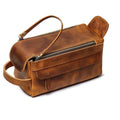 Handmade brown leather Dado dopp kit and travel toiletry bag with front pocket
