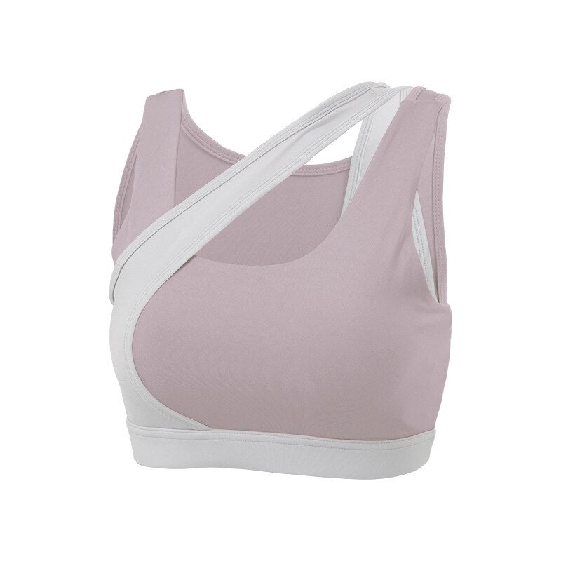 Seamless nylon sports bra crop top with wire-free support and stylish patchwork beauty back — view 5