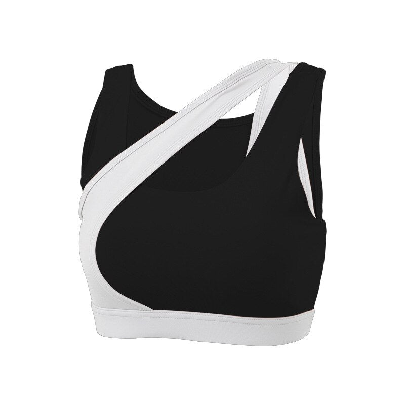Seamless nylon sports bra crop top with wire-free support and stylish patchwork beauty back — view 4