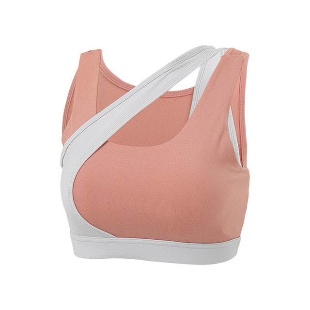 Seamless nylon sports bra crop top with wire-free support and stylish patchwork beauty back — view 2