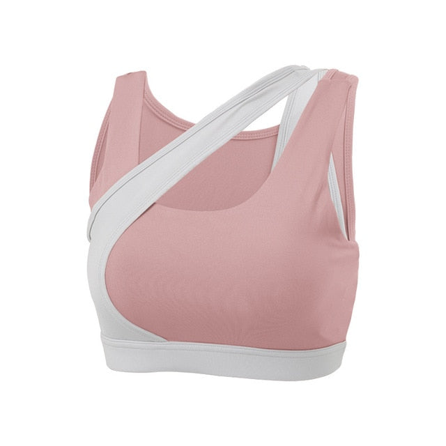 Seamless nylon sports bra crop top with wire-free support and stylish patchwork beauty back — view 3