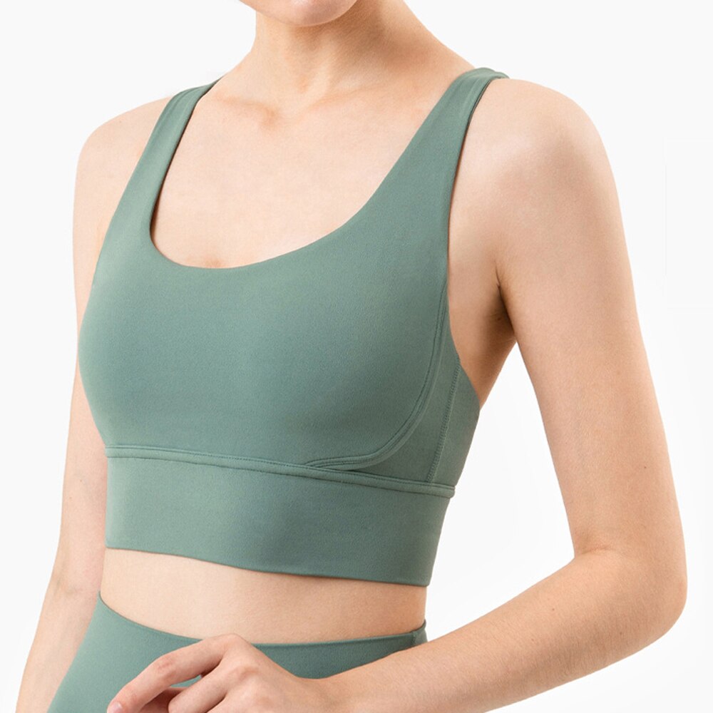 Seamless high elastic women's sports bra crop top with cross back design in solid colors — view 5