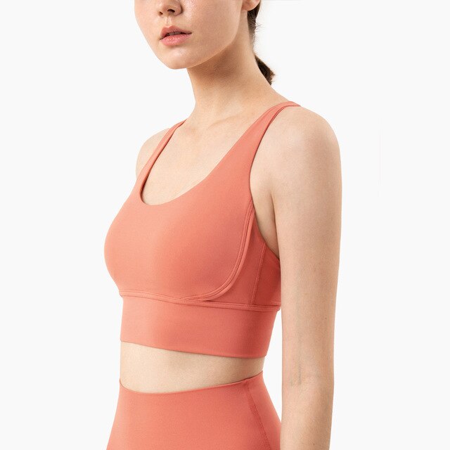 Seamless high elastic women's sports bra crop top with cross back design in solid colors — view 2