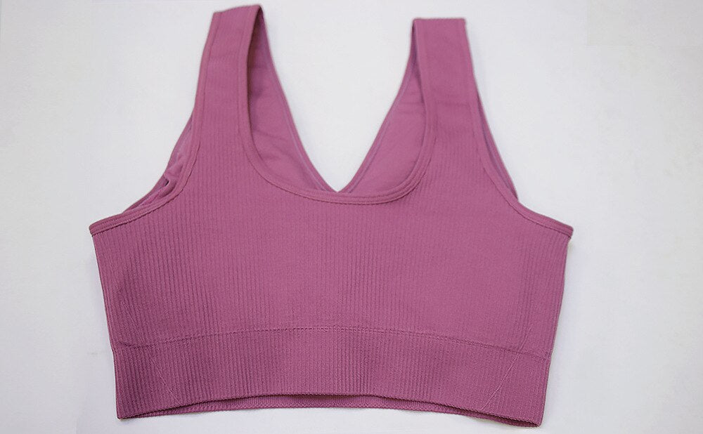 Seamless push up sports bra crop top in solid color with smooth wire-free beauty back design — view 4