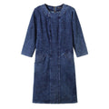 Women's plus size denim dress with three quarter sleeves, knee length and straight casual fit