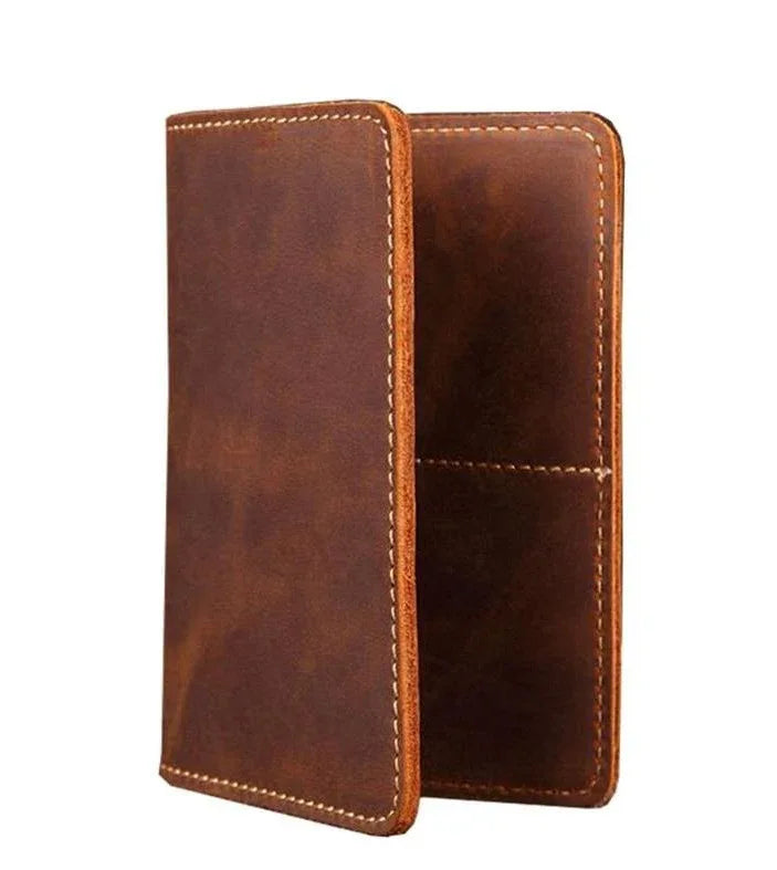 Priam handmade full-grain brown crazy horse leather passport cover and travel wallet