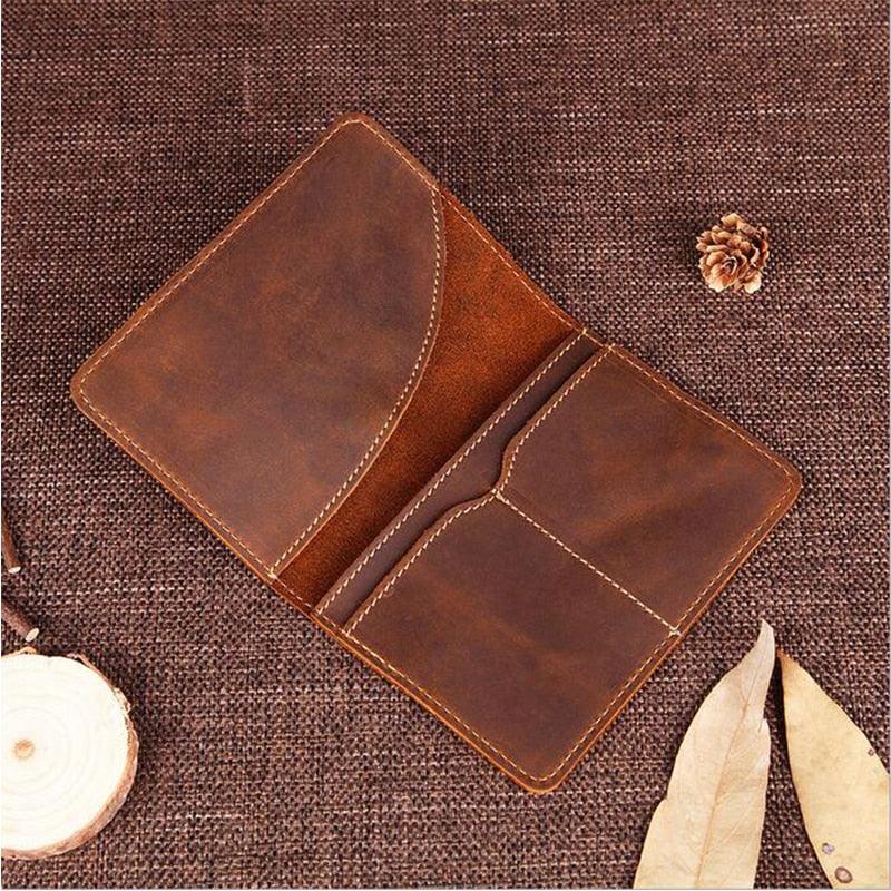 Priam handmade full-grain brown crazy horse leather passport cover and travel wallet — view 2