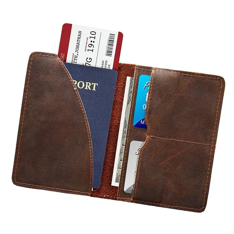 Priam handmade full-grain brown crazy horse leather passport cover and travel wallet — view 5