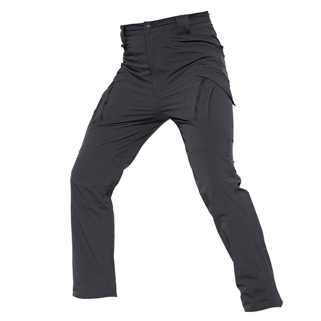 Mens lightweight tactical cargo pants in solid green with multiple utility pockets for outdoor hiking — view 2