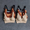 Seamless women's nylon sports bra crop top in various earthy colors with push up padding