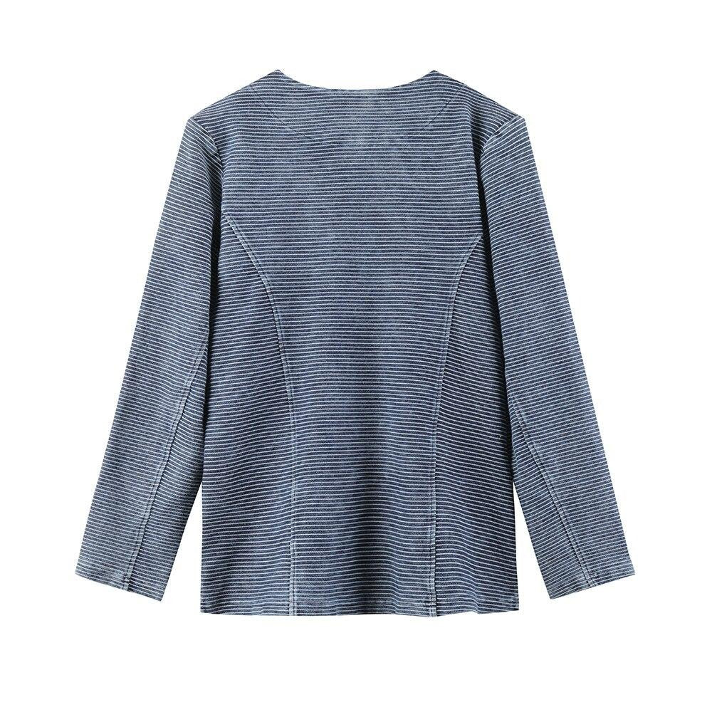 Womens plus size casual knitted stretch denim jacket with shoulder pads and zipper closure — view 2