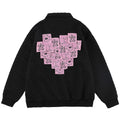 Loose fit oversized men's track jacket with heart-shaped sticky note appliques and ribbed cuffs