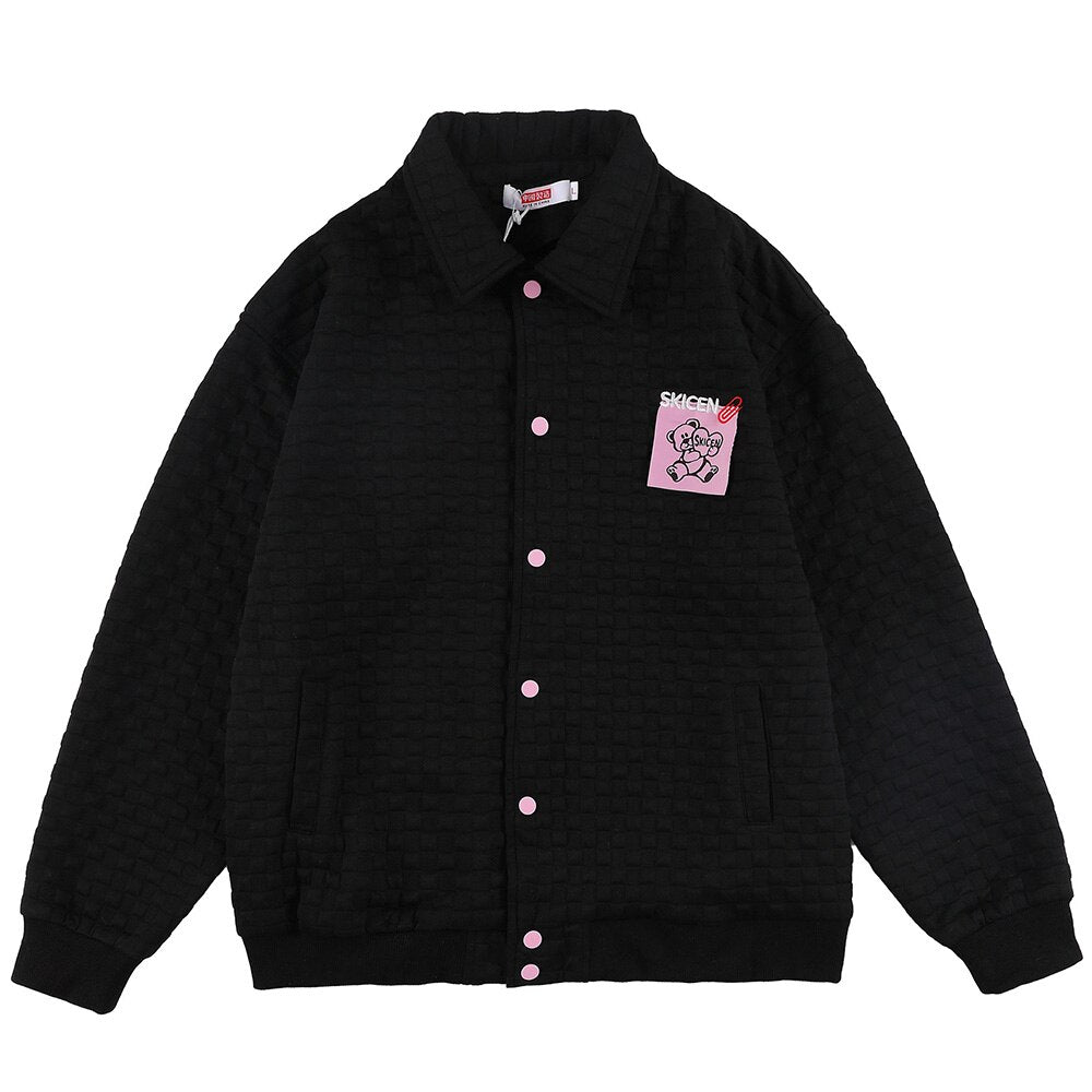 Loose fit oversized men's track jacket with heart-shaped sticky note appliques and ribbed cuffs — view 3