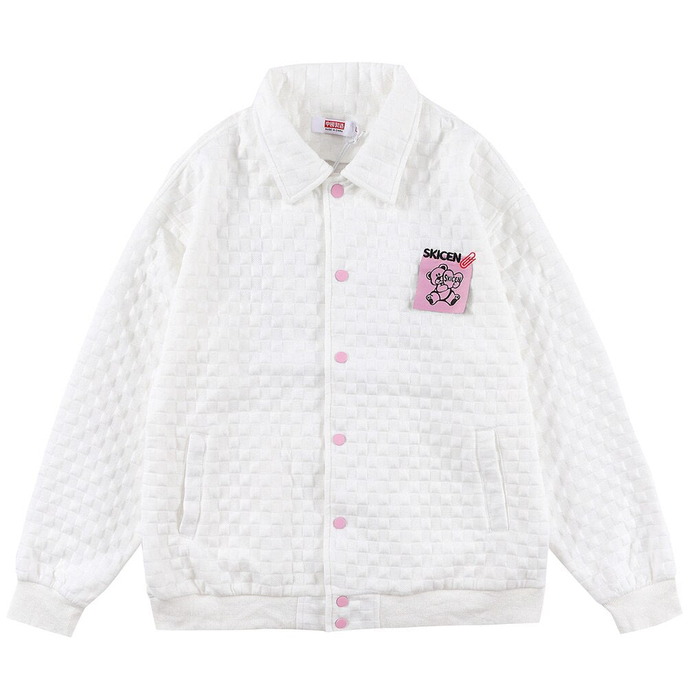 Loose fit oversized men's track jacket with heart-shaped sticky note appliques and ribbed cuffs — view 2
