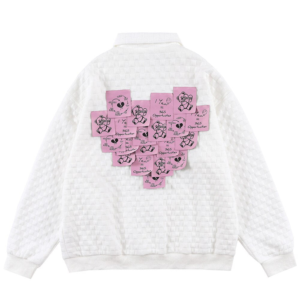Loose fit oversized men's track jacket with heart-shaped sticky note appliques and ribbed cuffs — view 4