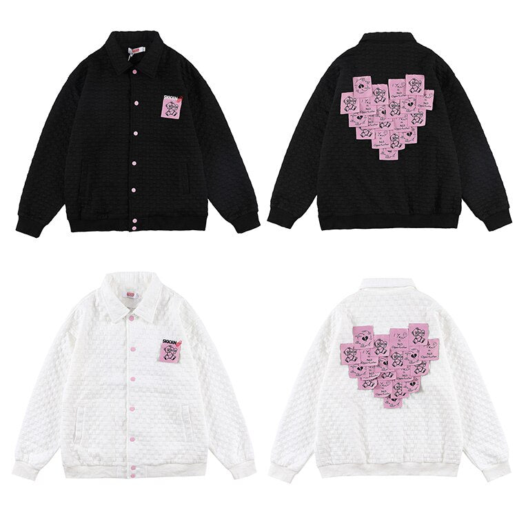 Loose fit oversized men's track jacket with heart-shaped sticky note appliques and ribbed cuffs — view 5