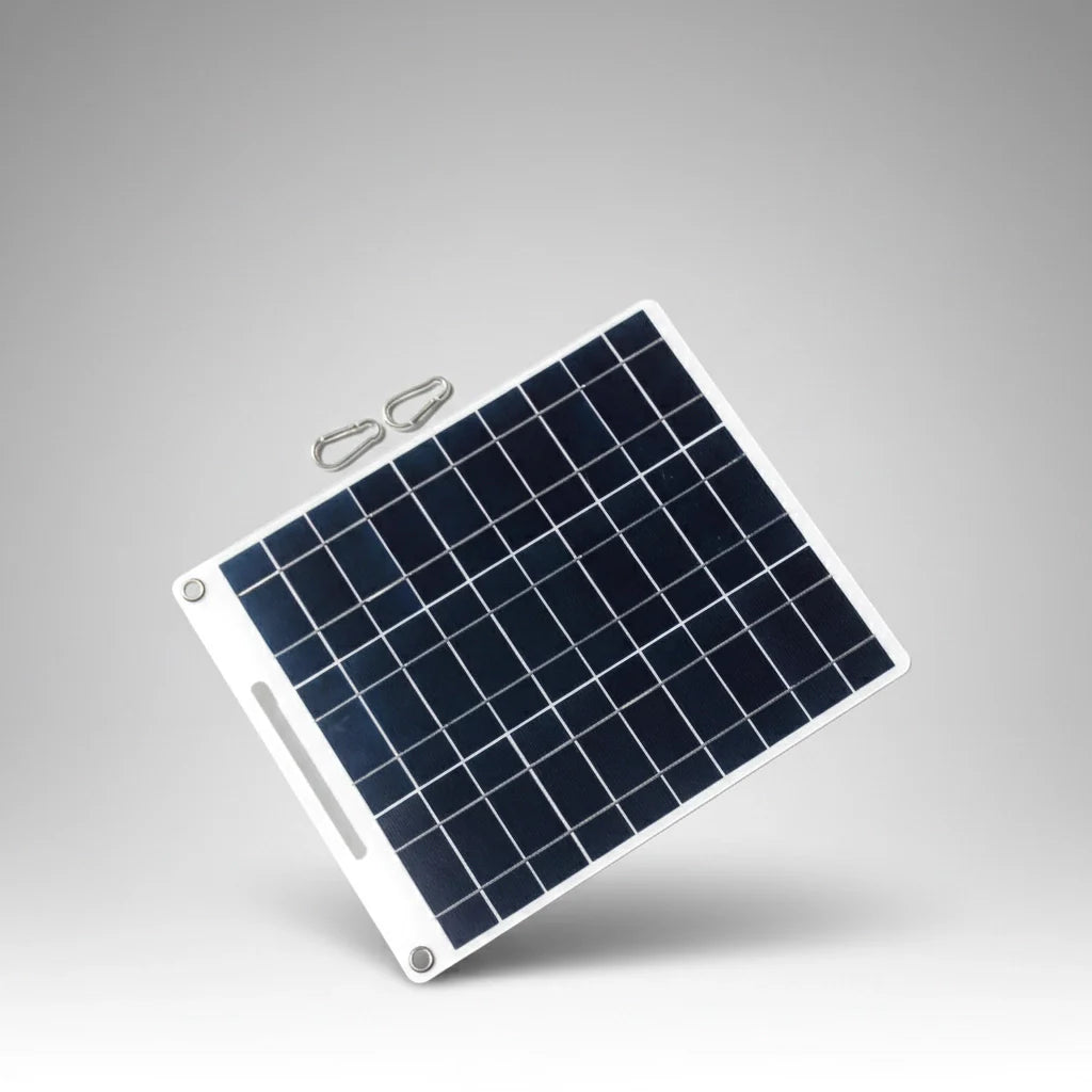100W waterproof portable solar panel with dual USB ports and carabiners for outdoor camping