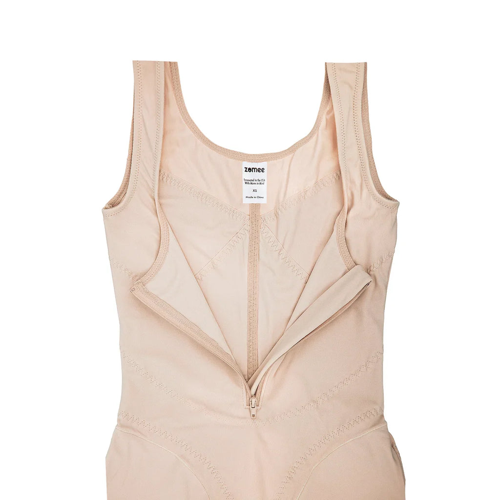 Postpartum recovery bodysuit providing gentle compression support for a new mother's abdomen, back, and thighs — view 2