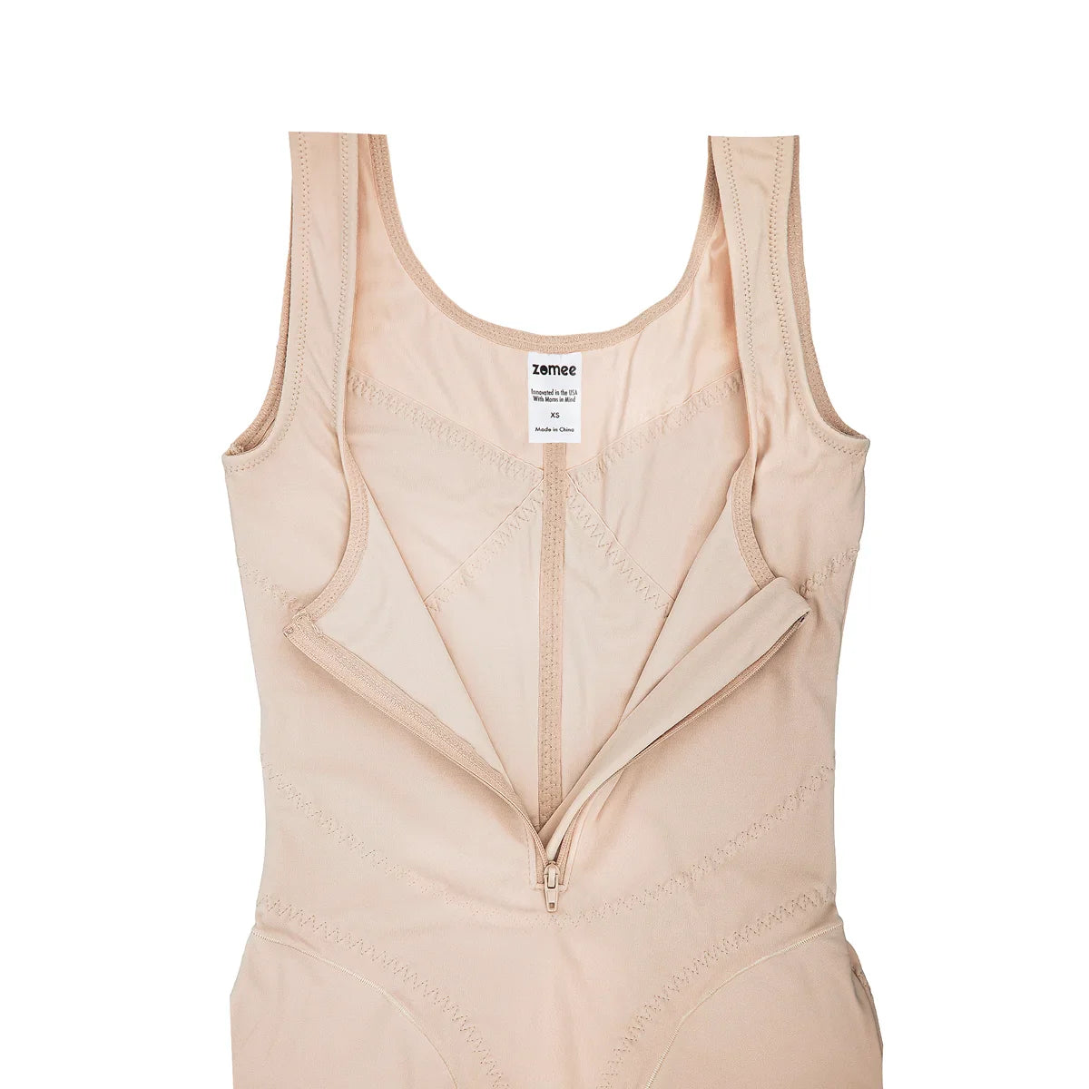 Postpartum recovery bodysuit providing gentle compression support for a new mother's abdomen, back, and thighs — view 2