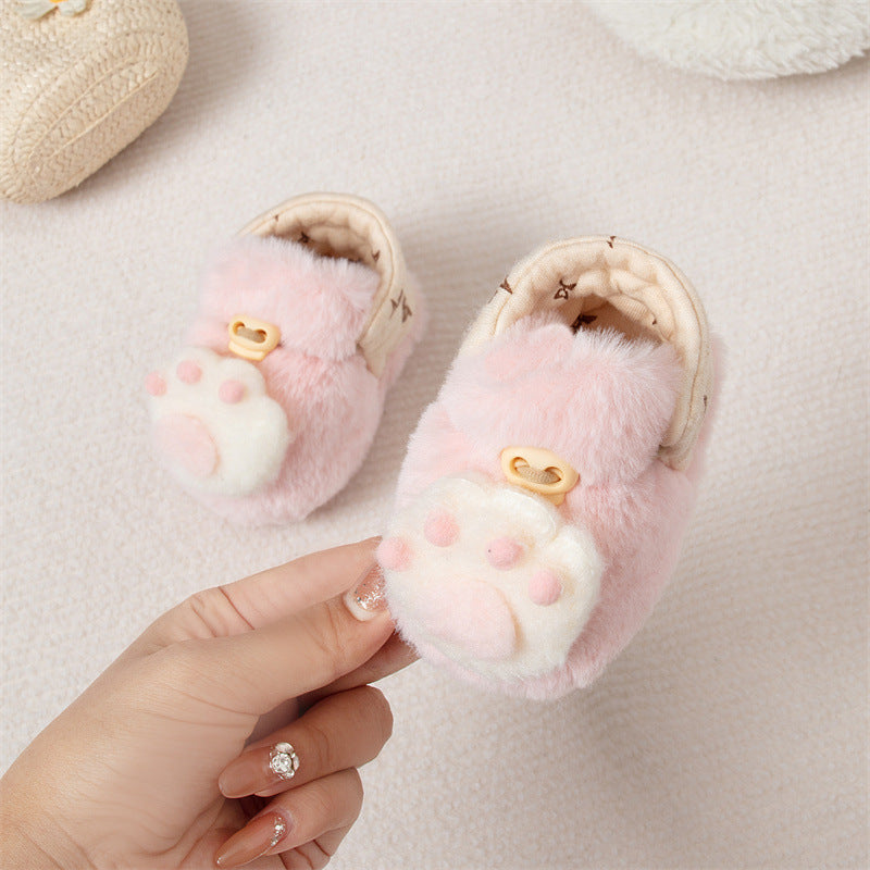 Fleece-lined toddler cotton shoes with anti-slip soles and adorable animal cartoon pattern — view 2