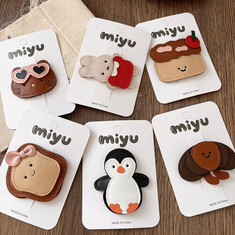 Adorable kids leather hair clip with colorful cartoon design for toddlers and young girls