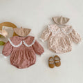 Baby girl ditsy floral bodysuit in pink cotton with doll collar and triangle bottom design