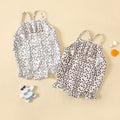 Baby girl floral print sling swimsuit bodysuit with delicate lace detail in earth tones