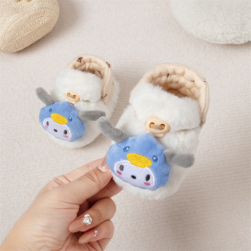 Fleece-lined toddler cotton shoes with anti-slip soles and adorable animal cartoon pattern — view 3