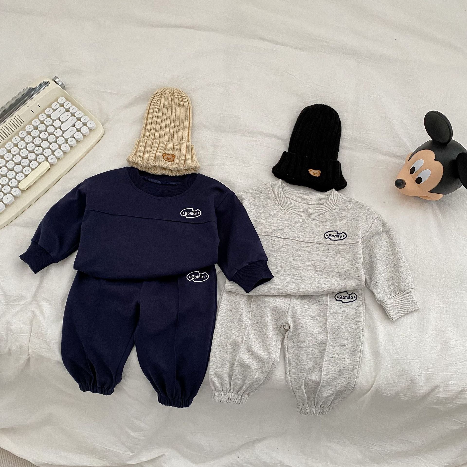 Baby graphic hoodie and pants set in navy blue soft cotton with letter print design