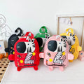 Kids Oxford cloth backpack with vibrant cartoon animal pattern and adjustable shoulder straps