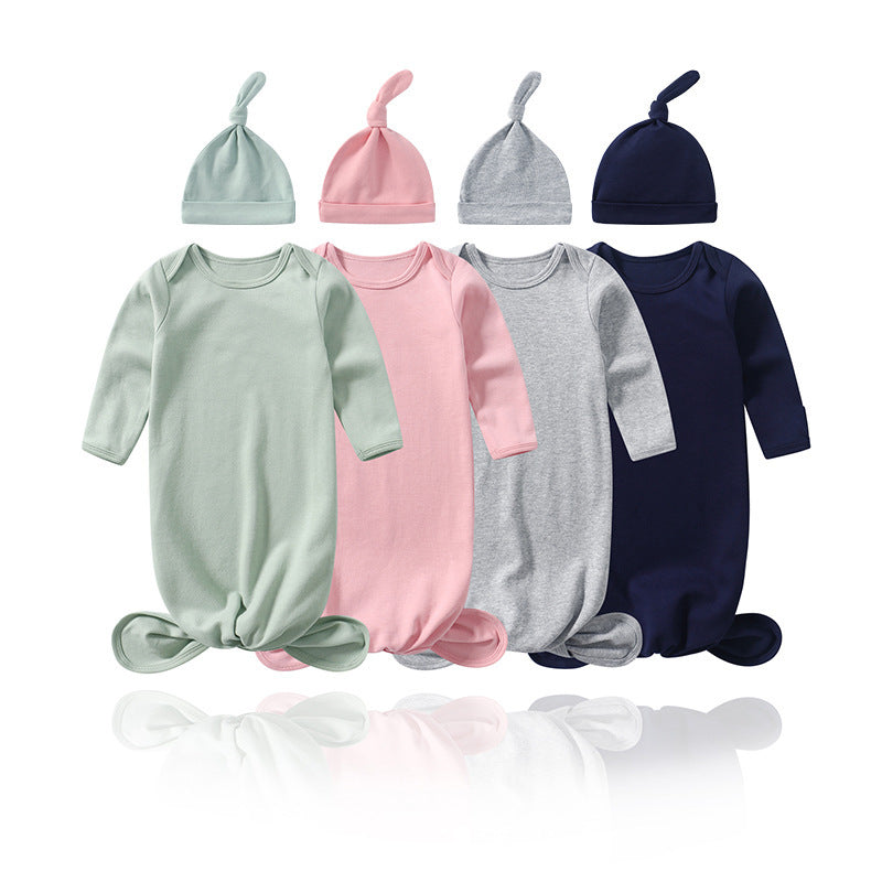 Breathable cotton baby sleeping bag and matching hat set in vibrant colors for infants