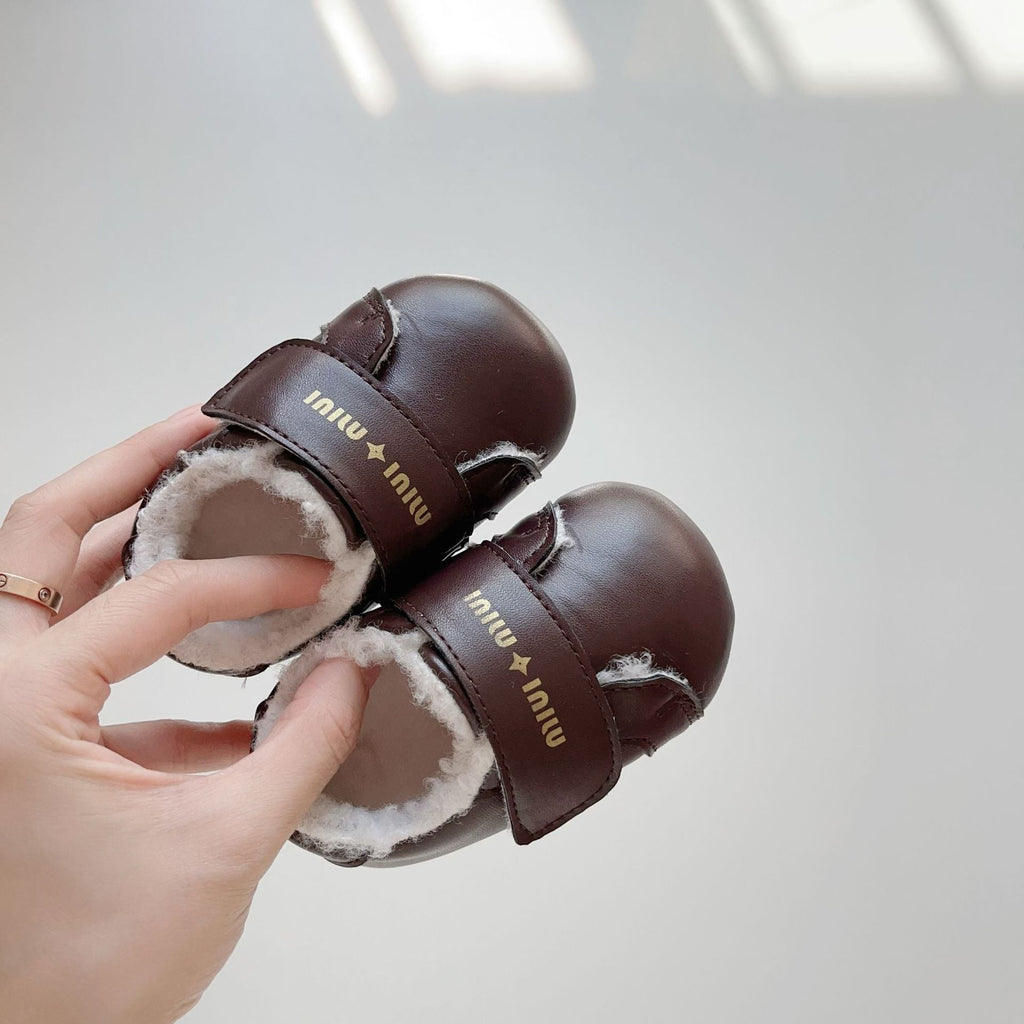 Fleece lined toddler walking shoes with playful letters print and soft sole for winter warmth — view 2