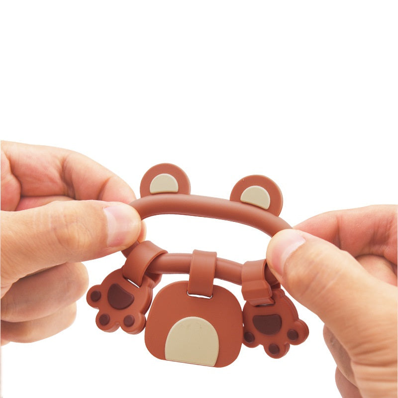 Silicone teddy bear baby teething sticks in green apricot and brown for gentle gum relief — view 5