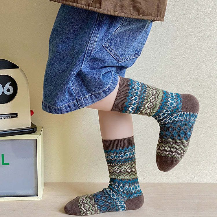 Colorful kids vintage geometric pattern crew socks set made of a soft cotton blend — view 2