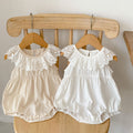 Baby doll neck sleeveless bodysuit in solid white or brown breathable cotton mesh fabric